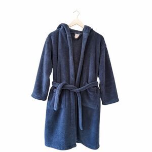 Melsimo Navy Hooded Terry Pockets Front Tie Long Sleeves  Kid's Bathrobe  SZ XL